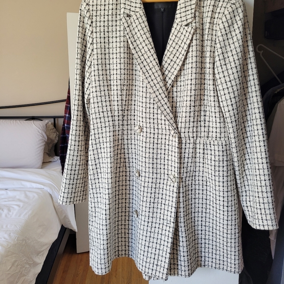 Dynamite xl cream black plaid tweed blazer romper - Picture 2 of 8